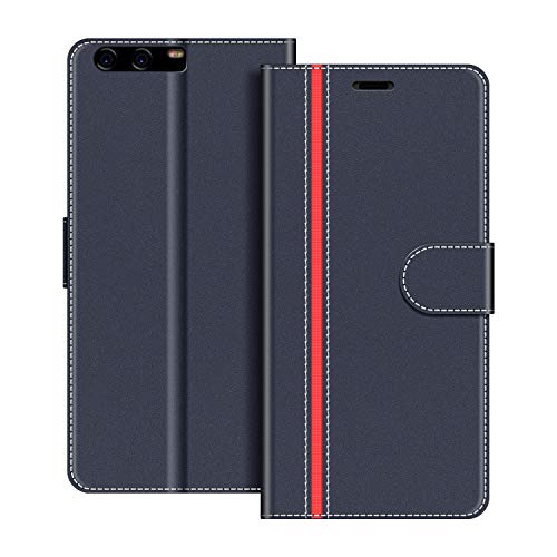 COODIO Handyhülle für Huawei P10 Handy Hülle, Huawei P10 Hülle Leder Handytasche für Huawei P10 Klapphülle Tasche, Dunkel Blau/Rot von COODIO