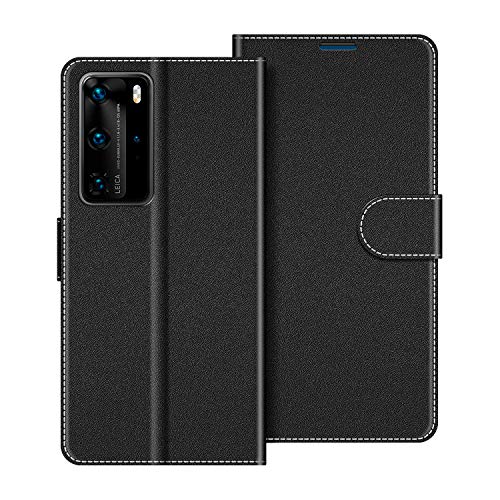 COODIO Handyhülle für Huawei P40 Pro Handy Hülle, Huawei P40 Pro Hülle Leder Handytasche für Huawei P40 Pro Klapphülle Tasche, Schwarz von COODIO