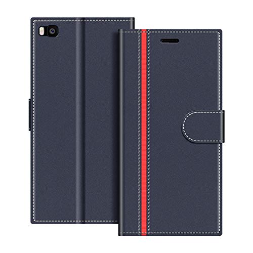 COODIO Handyhülle für Huawei P8 Handy Hülle, Huawei P8 Hülle Leder Handytasche für Huawei P8 Klapphülle Tasche, Dunkel Blau/Rot von COODIO