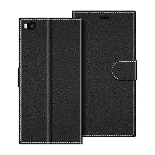 COODIO Handyhülle für Huawei P8 Handy Hülle, Huawei P8 Hülle Leder Handytasche für Huawei P8 Klapphülle Tasche, Schwarz von COODIO