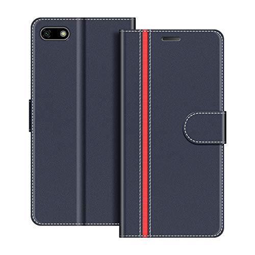 COODIO Handyhülle für Huawei Y5 2018 Handy Hülle, Huawei Y5 2018 Hülle Leder Handytasche für Honor 7S / Huawei Y5 2018 Klapphülle Tasche, Dunkel Blau/Rot von COODIO