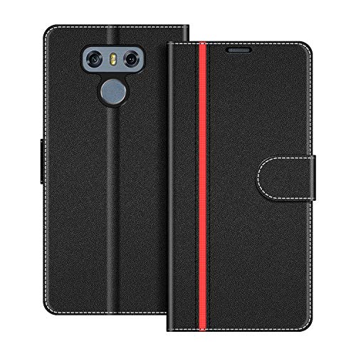 COODIO Handyhülle für LG G6 Handy Hülle, LG G6 Hülle Leder Handytasche für LG G6 Klapphülle Tasche, Schwarz/Rot von COODIO