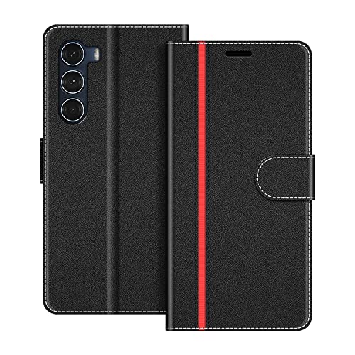 COODIO Handyhülle für Motorola Moto G200 5G Handy Hülle, Motorola Moto G200 5G Hülle Leder Handytasche für Motorola Moto G200 5G Klapphülle Tasche, Schwarz/Rot von COODIO