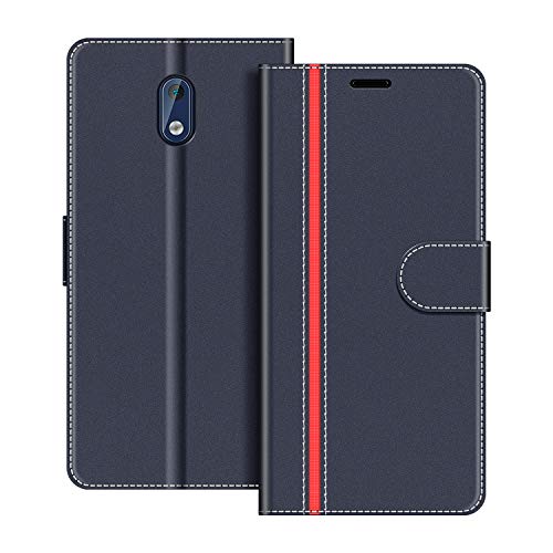 COODIO Handyhülle für Nokia 3 Handy Hülle, Nokia 3 Hülle Leder Handytasche für Nokia 3 Version 2017 Klapphülle Tasche, Dunkel Blau/Rot von COODIO