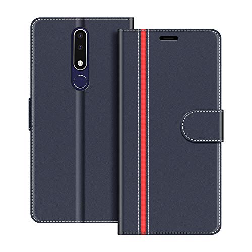 COODIO Handyhülle für Nokia 3.1 Plus Handy Hülle, Nokia 3.1 Plus Hülle Leder Handytasche für Nokia 3.1 Plus Klapphülle Tasche, Dunkel Blau/Rot von COODIO