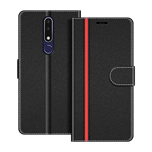 COODIO Handyhülle für Nokia 3.1 Plus Handy Hülle, Nokia 3.1 Plus Hülle Leder Handytasche für Nokia 3.1 Plus Klapphülle Tasche, Schwarz/Rot von COODIO