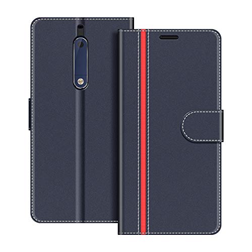 COODIO Handyhülle für Nokia 5 Handy Hülle, Nokia 5 Hülle Leder Handytasche für Nokia 5 Version 2017 Klapphülle Tasche, Dunkel Blau/Rot von COODIO