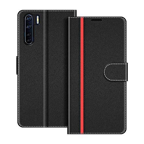 COODIO Handyhülle für Oppo A91 Handy Hülle, Oppo A91 Hülle Leder Handytasche für Oppo A91 Klapphülle Tasche, Schwarz/Rot von COODIO