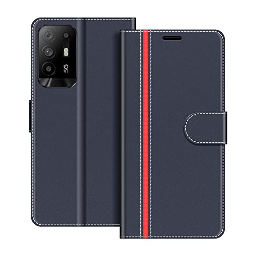 COODIO Handyhülle für Oppo A94 5G Handy Hülle, Oppo A94 5G Hülle Leder Handytasche für Oppo A94 5G Klapphülle Tasche, Dunkel Blau/Rot von COODIO