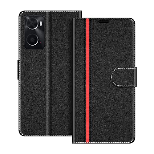 COODIO Handyhülle für Oppo A96 Handy Hülle, Oppo A76 Hülle Leder Handytasche für Oppo A96 / Oppo A76 Klapphülle Tasche, Schwarz/Rot von COODIO