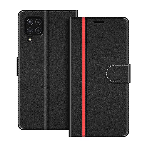 COODIO Handyhülle für Samsung Galaxy A22 4G Handy Hülle, Samsung Galaxy M22 Hülle Leder Handytasche für Samsung Galaxy A22 4G / Galaxy M22 Klapphülle Tasche, Schwarz/Rot von COODIO