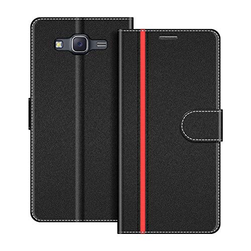 COODIO Handyhülle für Samsung Galaxy J5 2015, Schwarz/Rot - Leder, TPU Innenhülle, Magnetverschluss, Kartenfächer, Standfunktion, Klapphülle von COODIO