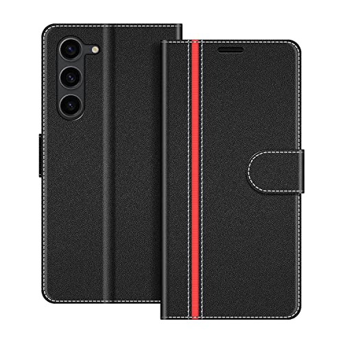 COODIO Handyhülle für Samsung Galaxy S23 5G Handy Hülle, Samsung Galaxy S23 5G Hülle Leder Handytasche für Samsung Galaxy S23 5G Klapphülle Tasche, Schwarz/Rot von COODIO