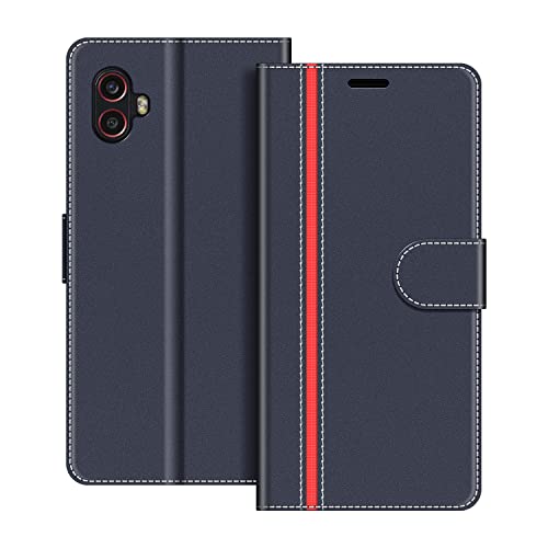 COODIO Handyhülle für Samsung Galaxy Xcover 6 Pro Handy Hülle, Samsung Galaxy Xcover 6 Pro Hülle Leder Handytasche Kartenfächer für Samsung Galaxy Xcover 6 Pro Klapphülle Tasche, Dunkel Blau/Rot von COODIO