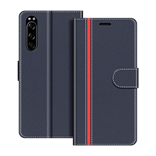 COODIO Handyhülle für Sony Xperia 5 - Leder Klapphülle Tasche Mit Handytasche, Dunkel Blau/Rot COODIO Handyhülle für Sony Xperia 5 - Leder Klapphülle Tasche Mit Handytasche, Dunkel Blau/Rot von COODIO