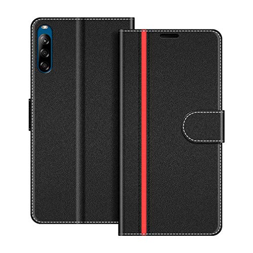 COODIO Handyhülle für Sony Xperia L4 Handy Hülle, Sony Xperia L4 Hülle Leder Handytasche für Sony Xperia L4 Klapphülle Tasche, Schwarz/Rot von COODIO