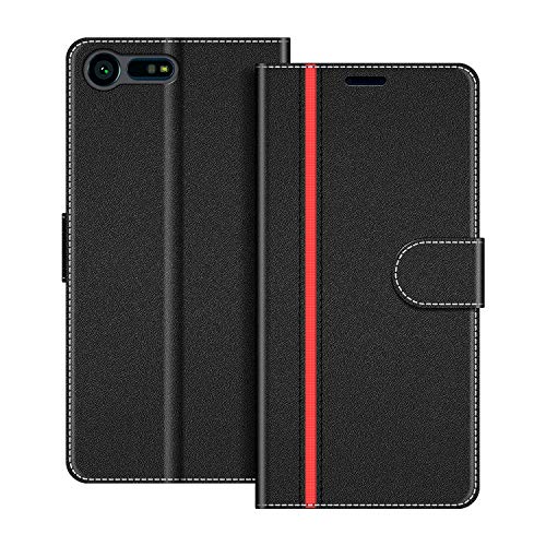 COODIO Handyhülle für Sony Xperia X Compact Handy Hülle, Sony Xperia X Compact Hülle Leder Handytasche für Sony Xperia X Compact Klapphülle Tasche, Schwarz/Rot von COODIO