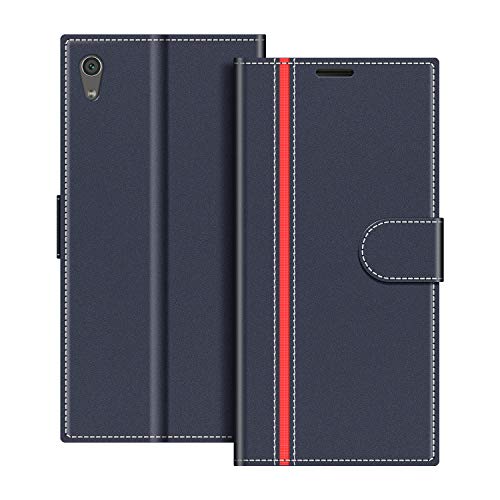 COODIO Handyhülle für Sony Xperia XA1 Ultra Handy Hülle, Sony Xperia XA1 Ultra Hülle Leder Handytasche für Sony Xperia XA1 Ultra Klapphülle Tasche, Dunkel Blau/Rot von COODIO