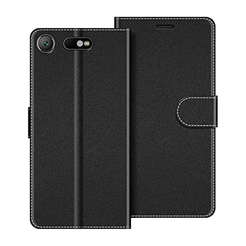 COODIO Handyhülle für Sony Xperia XZ1 Compact Handy Hülle, Sony Xperia XZ1 Compact Hülle Leder Handytasche für Sony Xperia XZ1 Compact Klapphülle Tasche, Schwarz von COODIO