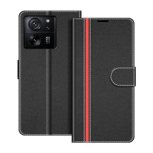 COODIO Handyhülle für Xiaomi 13T 5G Handy Hülle, Xiaomi 13T Pro 5G Hülle Leder Handytasche für Xiaomi 13T 5G / 13T Pro 5G Klapphülle Tasche, Schwarz/Rot von COODIO