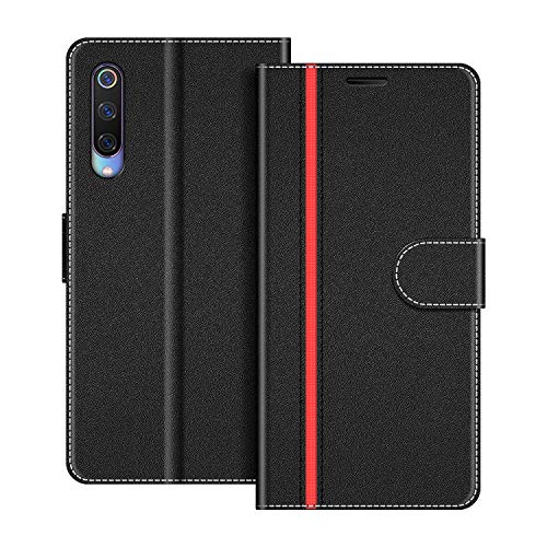 COODIO Handyhülle für Xiaomi Mi 9 Handy Hülle, Xiaomi Mi 9 Hülle Leder Handytasche für Xiaomi Mi 9 Klapphülle Tasche, Schwarz/Rot von COODIO