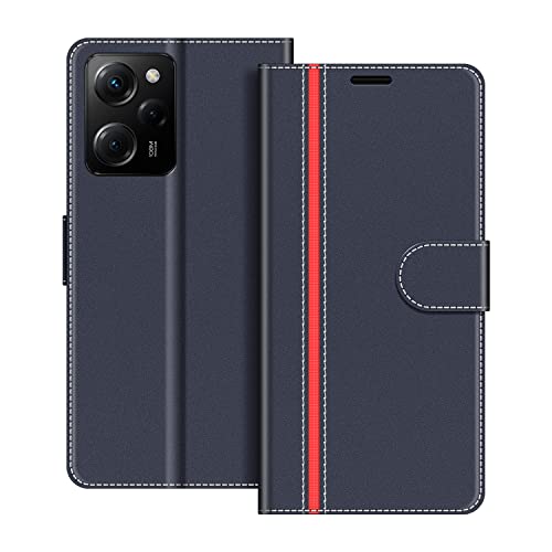 COODIO Handyhülle für Xiaomi Poco X5 Pro 5G Handy Hülle, Xiaomi Poco X5 Pro 5G Hülle Leder Handytasche für Xiaomi Poco X5 Pro 5G Klapphülle Tasche, Dunkel Blau/Rot von COODIO