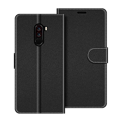 COODIO Handyhülle für Xiaomi Pocophone F1 Handy Hülle, Xiaomi Pocophone F1 Hülle Leder Handytasche für Xiaomi Pocophone F1 Klapphülle Tasche, Schwarz von COODIO