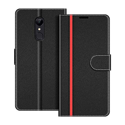 COODIO Handyhülle für Xiaomi Redmi 5 Handy Hülle, Xiaomi Redmi 5 Hülle Leder Handytasche für Xiaomi Redmi 5 Klapphülle Tasche, Schwarz/Rot von COODIO