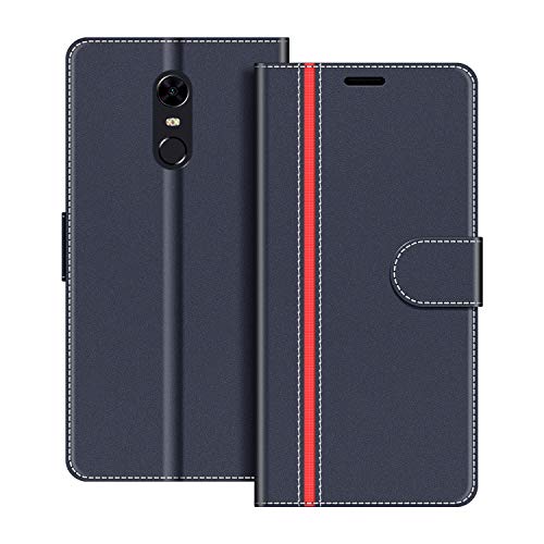 COODIO Handyhülle für Xiaomi Redmi 5 Plus Handy Hülle, Xiaomi Redmi 5 Plus Hülle Leder Handytasche für Xiaomi Redmi 5 Plus Klapphülle Tasche, Dunkel Blau/Rot von COODIO