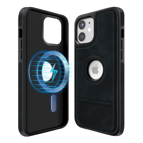 COODIO Logo-View Magnetisch Hülle für iPhone 12 Mini 5,4 Zoll, Magnetisch Hülle kompatibel mit MagSafe, Dünn Kreativer Handyhülle, Schwarz von COODIO