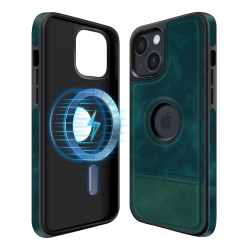 COODIO Logo-View Magnetisch Hülle für iPhone 14 6,1 Zoll, Magnetisch Hülle kompatibel mit MagSafe, Dünn Kreativer Handyhülle, Tannengrün von COODIO