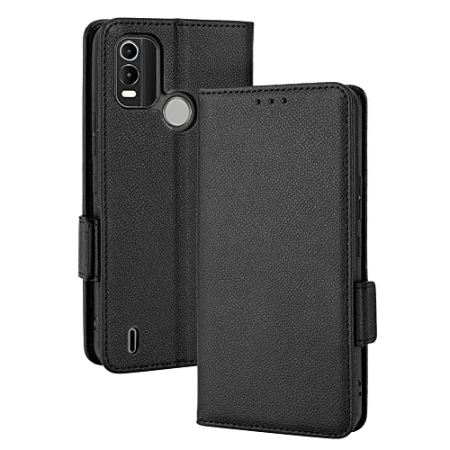 COOKD Leder Folio Hülle für Nokia C21 Plus (C21+), Flip Handyhülle mit Kartenfächer & Geldbeutel -Schwarz von CHICHL