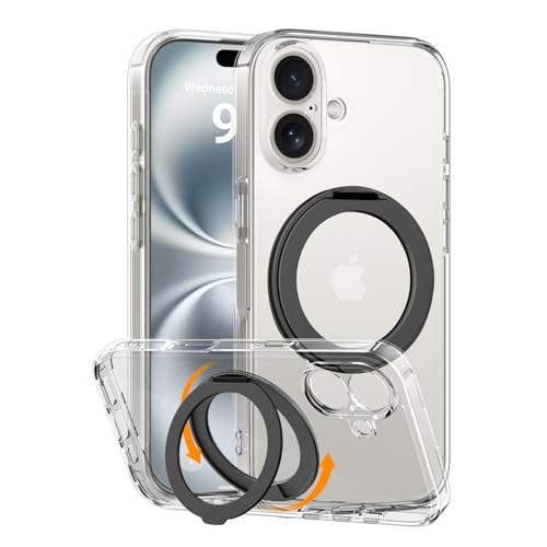 COOLQO Kompatibel mit MagSafe, Magnetische für iPhone 16 Hülle mit eingebautem Ständer, MIL-Grade-Fallschutz, schlanke, vergilbungsfreie kratzfeste Rückabdeckung, stoßfestes Schutzdesign, Schwarz COOLQO Kompatibel mit MagSafe, Magnetische für iPhone 16 Hülle mit eingebautem Ständer, MIL-Grade-Fallschutz, schlanke, vergilbungsfreie kratzfeste Rückabdeckung, stoßfestes Schutzdesign, Schwarz von COOLQO