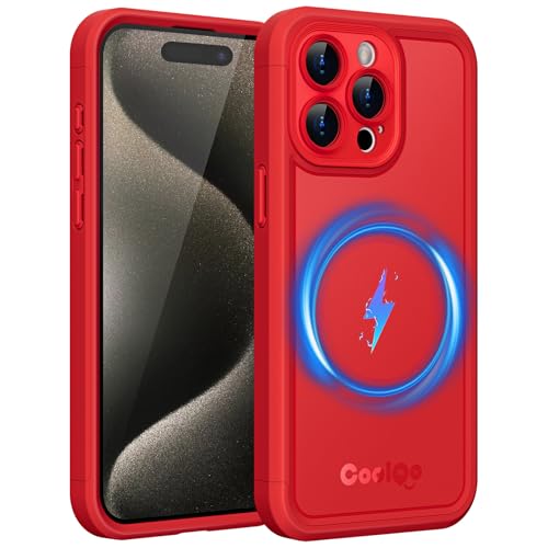 COOLQO Magnetisch für iPhone 15 Pro Hülle, kompatibel mit MagSafe, zweilagiges Design militärischer Schutz, durchscheinende matte kratzfeste Rückseite, stoßfeste Handyhülle, Rot COOLQO Magnetisch für iPhone 15 Pro Hülle, kompatibel mit MagSafe, zweilagiges Design militärischer Schutz, durchscheinende matte kratzfeste Rückseite, stoßfeste Handyhülle, Rot von COOLQO