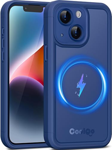 COOLQO Magnetische für iPhone 13 Hülle, kompatibel mit MagSafe, zweilagiges Design militärischer Schutz, durchscheinende matte kratzfeste Rückseite, stoßfeste Handyhülle, Blau von COOLQO