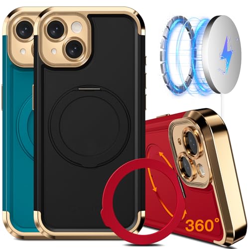 COOLQO Schutzhülle für iPhone 13, 15,4 cm (6,1 Zoll), verbesserter 360°-Drehung, magnetischer Ständer, kompatibel mit Magsafe, Fallschutz in Militärqualität, stoßfeste Schutzhülle für iPhone 13 von COOLQO