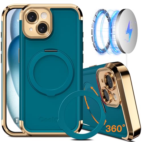 COOLQO Schutzhülle für iPhone 13, 15,4 cm (6,1 Zoll), verbesserter 360° drehbarer magnetischer Ständer, kompatibel mit Magsafe, Fallschutz in Militärqualität, stoßfeste Schutzhülle für iPhone 13, Grün von COOLQO