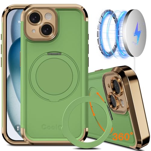 COOLQO Schutzhülle für iPhone 15, 15,4 cm (6,1 Zoll), verbesserter 360°-Drehung, magnetischer Ständer, kompatibel mit Magsafe, Fallschutz in Militärqualität, stoßfest, Schutzhülle für iPhone 15 von COOLQO