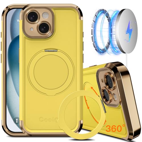COOLQO Schutzhülle für iPhone 15, 15,4 cm (6,1 Zoll), verbesserter 360°-Drehung, magnetischer Ständer, kompatibel mit Magsafe, Fallschutz in Militärqualität, stoßfeste Schutzhülle für iPhone 15 von COOLQO