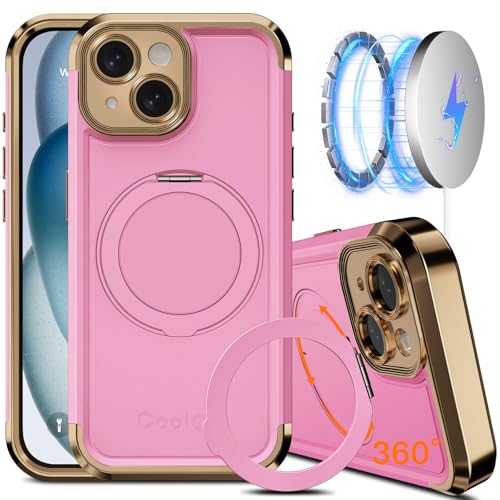 COOLQO Schutzhülle für iPhone 15, 15,4 cm (6,1 Zoll), verbesserter 360°-Drehung, magnetischer Ständer, kompatibel mit Magsafe, Fallschutz in Militärqualität, stoßfeste Schutzhülle für iPhone 15 von COOLQO