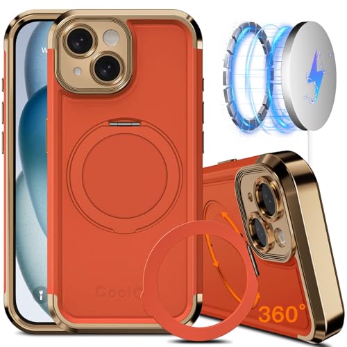 COOLQO Schutzhülle für iPhone 15, 15,4 cm (6,1 Zoll), verbesserter 360°-Drehung, magnetischer Ständer, kompatibel mit Magsafe, Fallschutz in Militärqualität, stoßfeste Schutzhülle für iPhone 15 von COOLQO