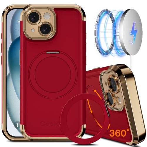 COOLQO Schutzhülle für iPhone 15, 15,4 cm (6,1 Zoll), verbesserter 360°-Drehung, magnetischer Ständer, kompatibel mit Magsafe, Fallschutz in Militärqualität, stoßfeste Schutzhülle für iPhone 15 von COOLQO