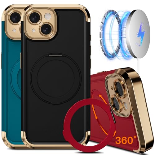 COOLQO Schutzhülle für iPhone 15, 15,4 cm (6,1 Zoll), verbesserter 360°-Drehung, magnetischer Ständer, kompatibel mit Magsafe, Fallschutz in Militärqualität, stoßfeste Schutzhülle für iPhone 15 von COOLQO