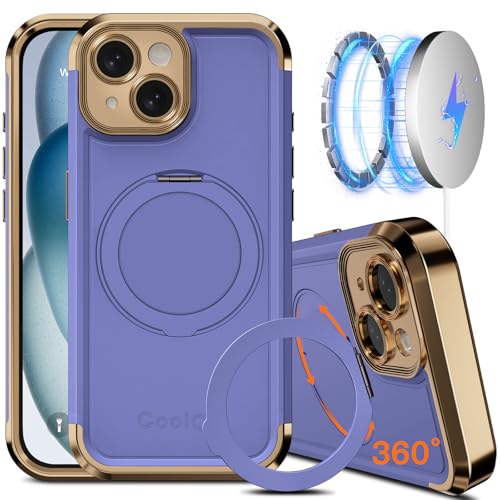 COOLQO Schutzhülle für iPhone 15, 15,4 cm (6,1 Zoll), verbesserter 360°-Drehung, magnetischer Ständer, kompatibel mit Magsafe, Fallschutz in Militärqualität, stoßfeste Schutzhülle für iPhone 15 von COOLQO