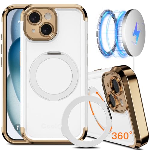 COOLQO Schutzhülle für iPhone 15, 15,4 cm (6,1 Zoll), verbesserter 360°-Drehung, magnetischer Ständer, kompatibel mit Magsafe, Fallschutz in Militärqualität, stoßfeste Schutzhülle für iPhone 15 von COOLQO