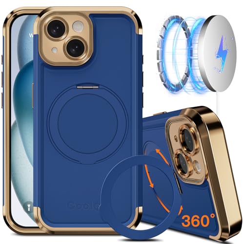 COOLQO Schutzhülle für iPhone 15, 15,4 cm (6,1 Zoll), verbesserter 360°-Drehung, magnetischer Ständer, kompatibel mit Magsafe, Fallschutz in Militärqualität, stoßfeste Schutzhülle für iPhone 15, Blau von COOLQO