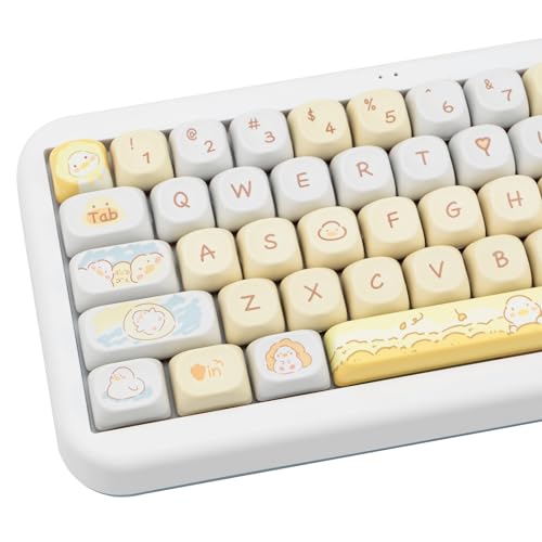 COOMICKEY MOA-Profil-Tastenkappen-Set mit 132 Tasten, niedliches Cartoon-Design, für 61/84/87/98/100/104 Cherry MX Gateron Kailh Cross Type Switch ANSI mechanische Tastatur DIY (gelb) von COOMICKEY