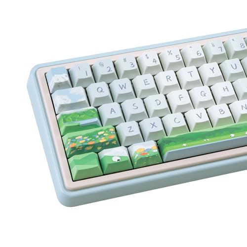 COOMICKEY PBT Cherry Profile Tastenkappen, niedliches Anime-Design mit 150 Tasten, blau-grünes Anime-Design, Farbstoff-Sub-Tastatur, 61/64/84/87/104/108-Layout von COOMICKEY