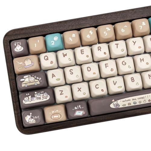 COOMICKEY PBT niedliche Tastenkappen für mechanische Tastatur, XOA-Profil-Tastenkappen, braune und grüne Tastenkappen, benutzerdefinierte Tastenkappen, 133 Tasten, Dye-Sub-Tastenkappen-Set für Cherry von COOMICKEY