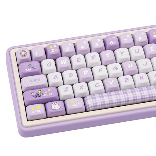 COOMICKEY Violette PBT-Tastenkappen, niedliche benutzerdefinierte Tastenkappen, 60, 75, 100 Prozent, Farbstoff-Sublimation, 145 Tasten, FOA-Profil-Tastenkappe für Cherry Gateron MX Switches Tastaturen von COOMICKEY